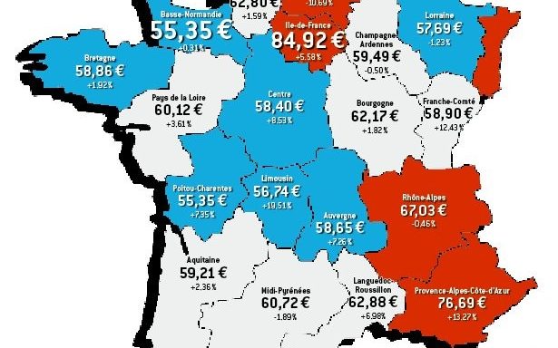 carte de france prix garage par region